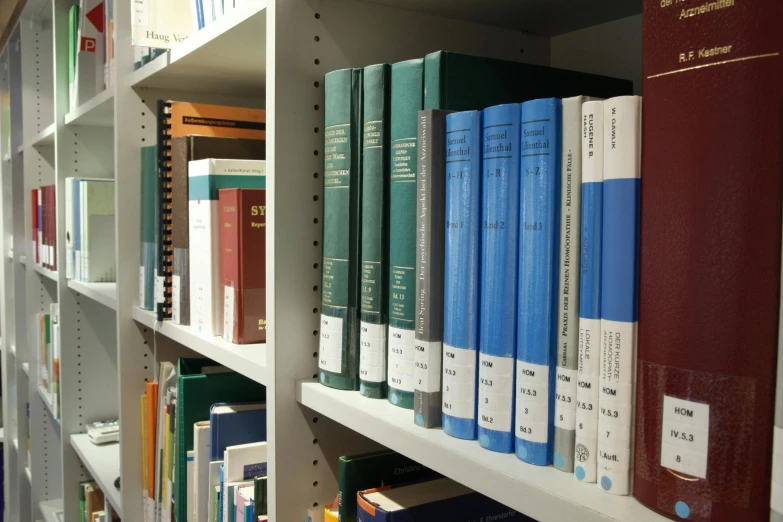 a row of books on a shelf in a library, academic art, government archive photograph, digital image, charts, grey
