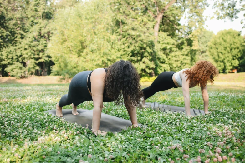 two women doing yoga in a park, unsplash, avatar image, curvy crossfit build, thumbnail, outdoor photo