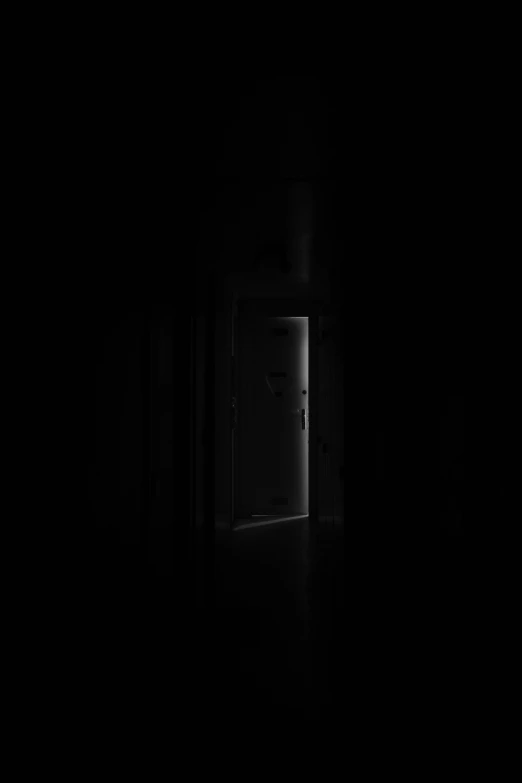 an open door in a dark room, a black and white photo, by Jacob Toorenvliet, unsplash, ✨🕌🌙, dark ambient album cover, ( ( ( in a dark, scp-049