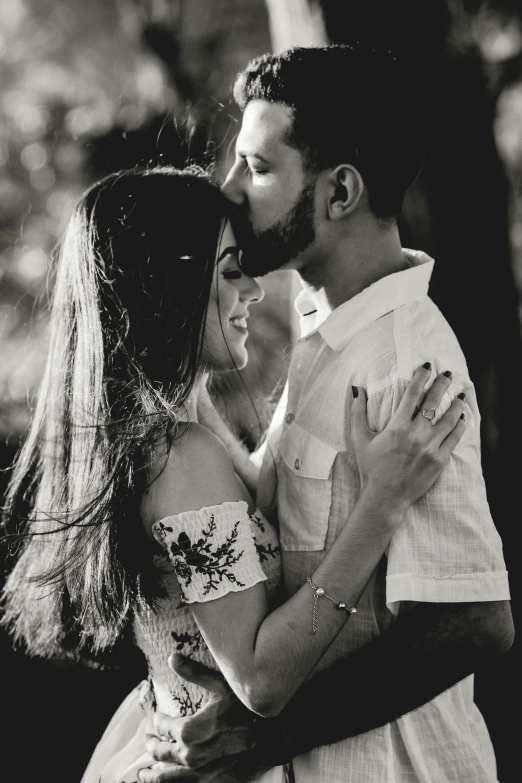 a black and white photo of a man and a woman, a black and white photo, pexels contest winner, bearded, square, 15081959 21121991 01012000 4k, very romantic