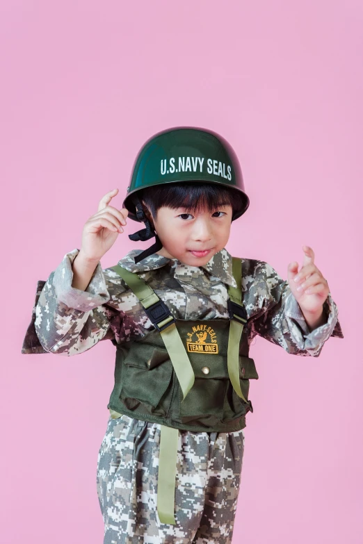a little boy dressed in a military uniform, trending on unsplash, dau-al-set, wearing her helmet, official product photo, ivan seal, kids toy