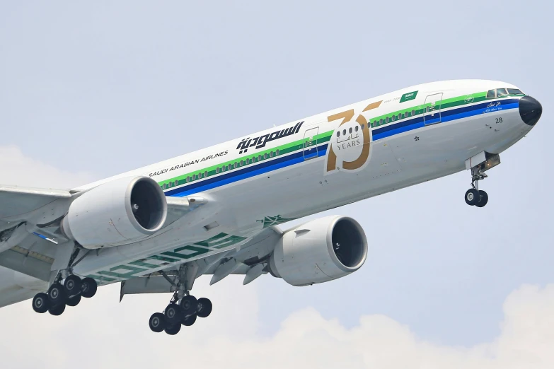 a large jetliner flying through a cloudy sky, arabesque, green head, 7 7 7 7, 💣 💥💣 💥, guangjian