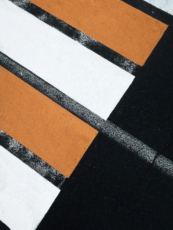 a close up of a crosswalk on a city street, inspired by Alexander Rodchenko, suprematism, white and orange, black canvas, medium contrast, detailed product image