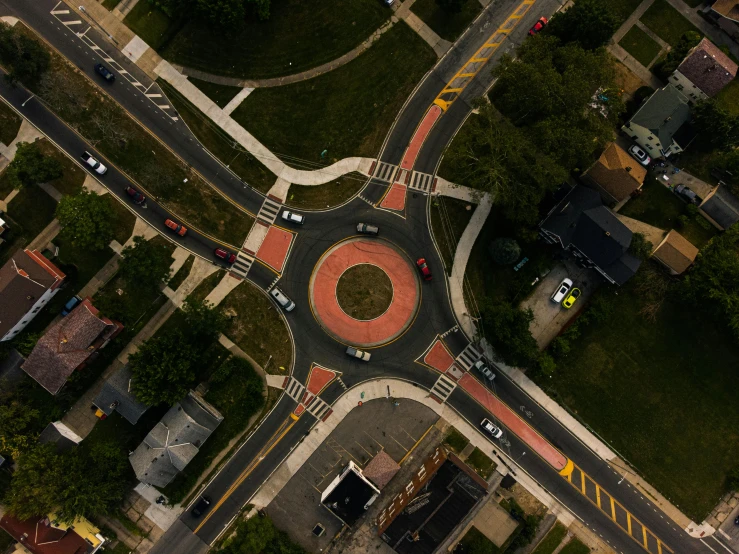a bird's eye view of a city intersection, by Carey Morris, unsplash contest winner, conceptual art, from wheaton illinois, thumbnail, square, round format