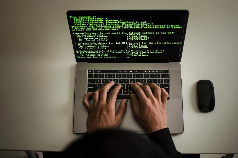 a person typing on a laptop computer, a computer rendering, by Matthias Stom, pexels, mystery code, 2 5 6 x 2 5 6 pixels, afp, vandalism