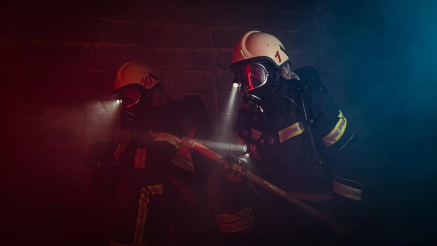 a group of firefighters standing next to each other, a picture, by Daniel Lieske, shutterstock, the lighting is dark, worksafe. instagram photo, gaming, hsv