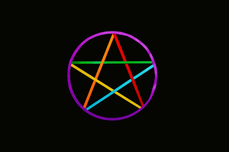 a rainbow pentagram on a black background, an album cover, ((zerator)), simplified, amplified ritual engine, lineless