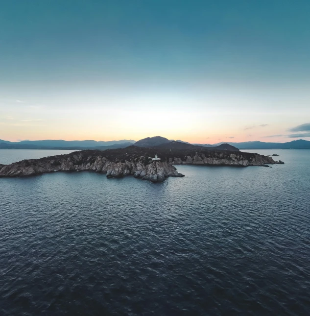 a small island in the middle of the ocean, by Exekias, pexels contest winner, 4 k cinematic panoramic view, evening time, greek nose, thumbnail