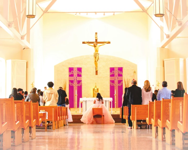 a group of people standing inside of a church, holy ceremony, listing image, fan favorite, decorations