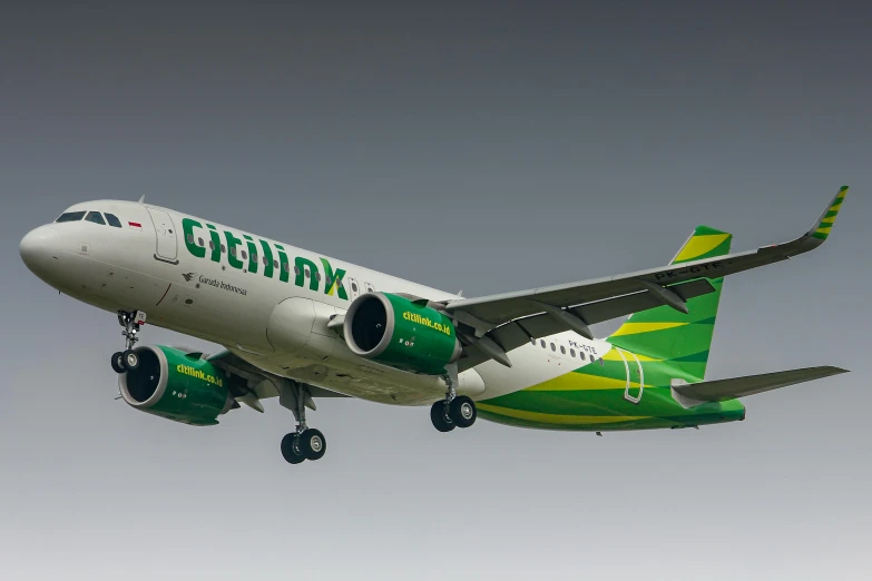 a large jetliner flying through a gray sky, by Derek Chittock, pixabay contest winner, graffiti, vibrant green, portrait of gigachad, green and gold, climax