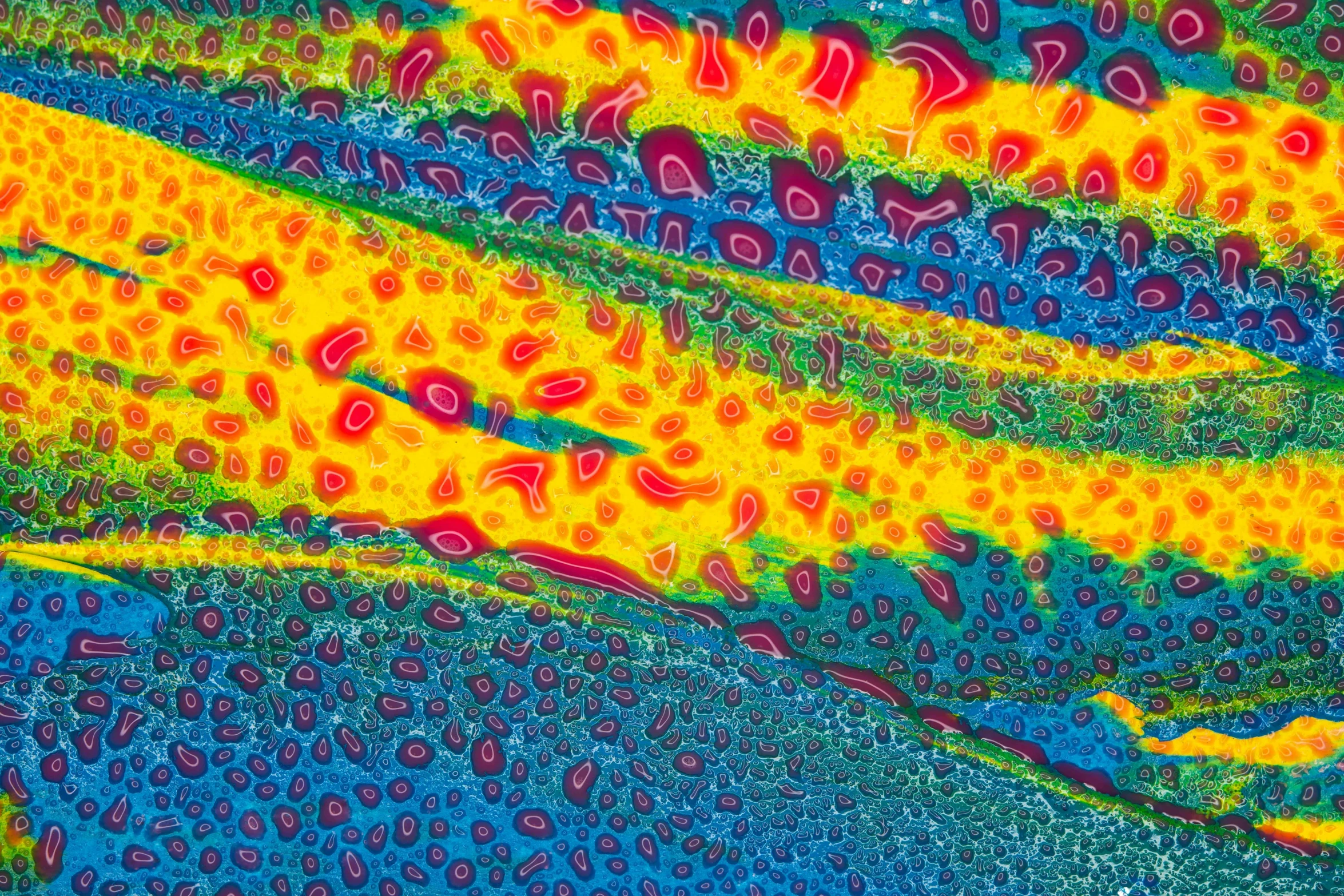 a close up of a painting of a wave, a microscopic photo, electronic microscope 1 9 9 0, fluorescent colours, cells, 19th-century