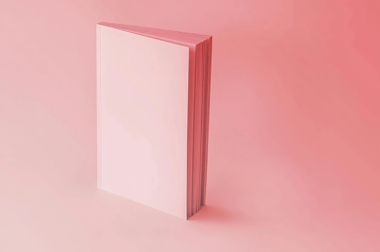 a white book sitting on top of a pink surface, gradient red, multiple stories, no - text no - logo, vertical orientation