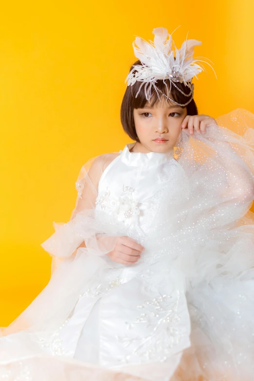 a woman in a wedding dress posing for a picture, an album cover, by Ayami Kojima, kids, fashion model photography, 奈良美智, - 9