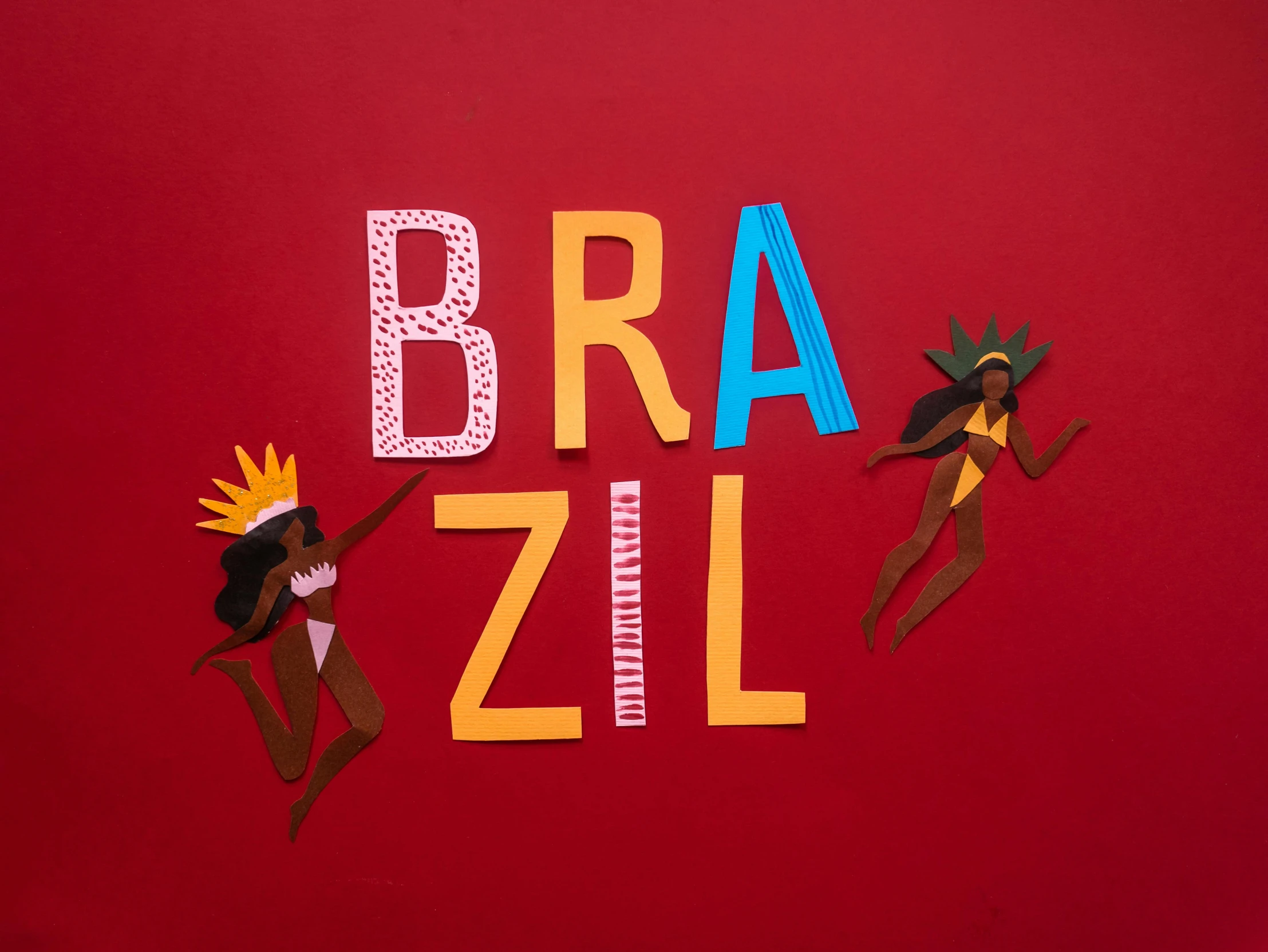 a red wall with a sign that says brazil, inspired by Francis Souza, pexels contest winner, international typographic style, figurines, paper cut out, brittney lee, indigenous art