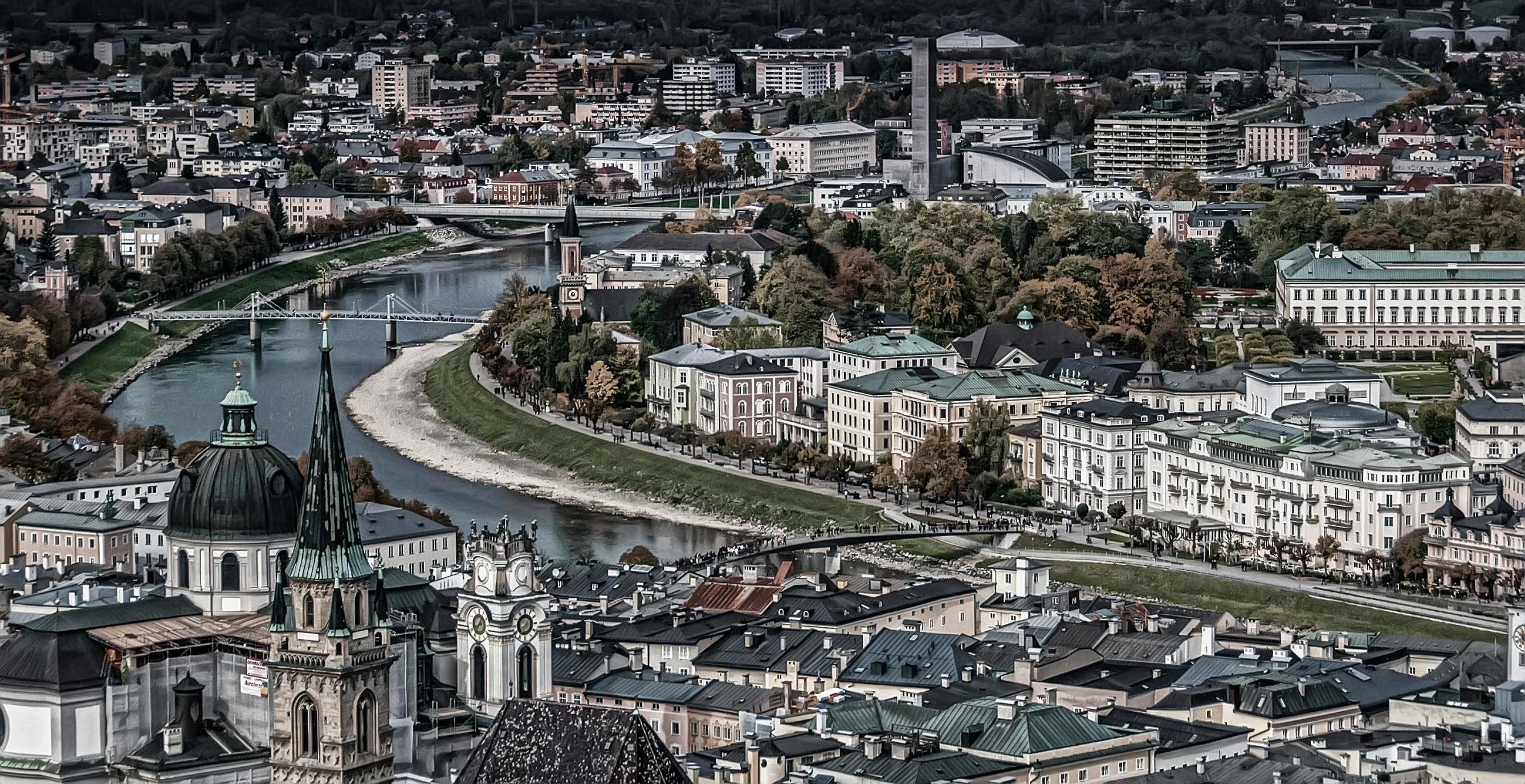 a view of a city with a river running through it, by Tobias Stimmer, pexels contest winner, visual art, austria, high details!, panorama view, paisley