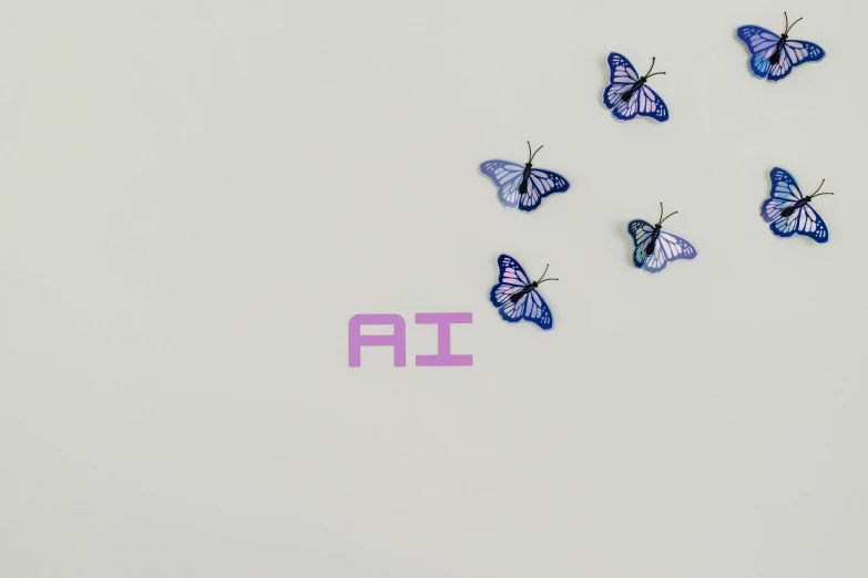 a group of blue butterflies sitting on top of a white surface, a cross stitch, by Ai-Mitsu, unsplash, letter a, purple, artificial intelligence princess, hi-res