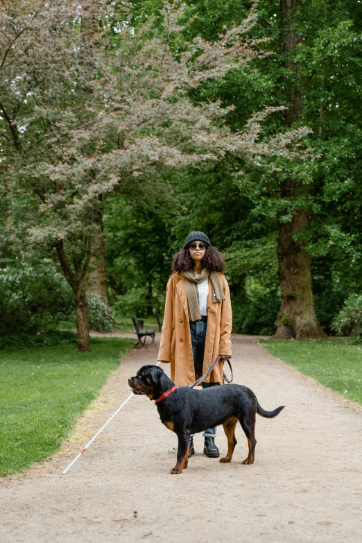 a woman walking a dog in a park, an album cover, unsplash, full body full height, london, ashteroth, deerstalker