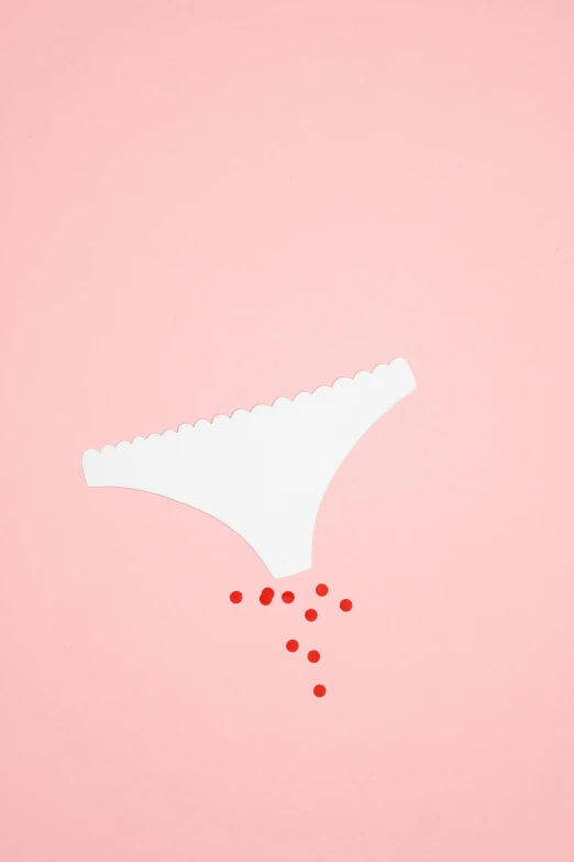 a woman's underwear on a pink background, inspired by Ren Hang, submerged in cranberries, blood drop, beads, diecut