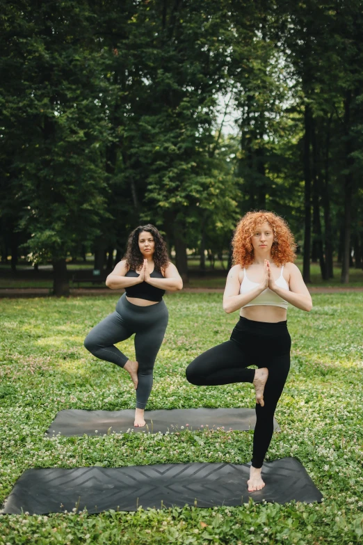 a group of women doing yoga in a park, pexels contest winner, renaissance, medium shot of two characters, ( redhead, 15081959 21121991 01012000 4k, symmetrical full body