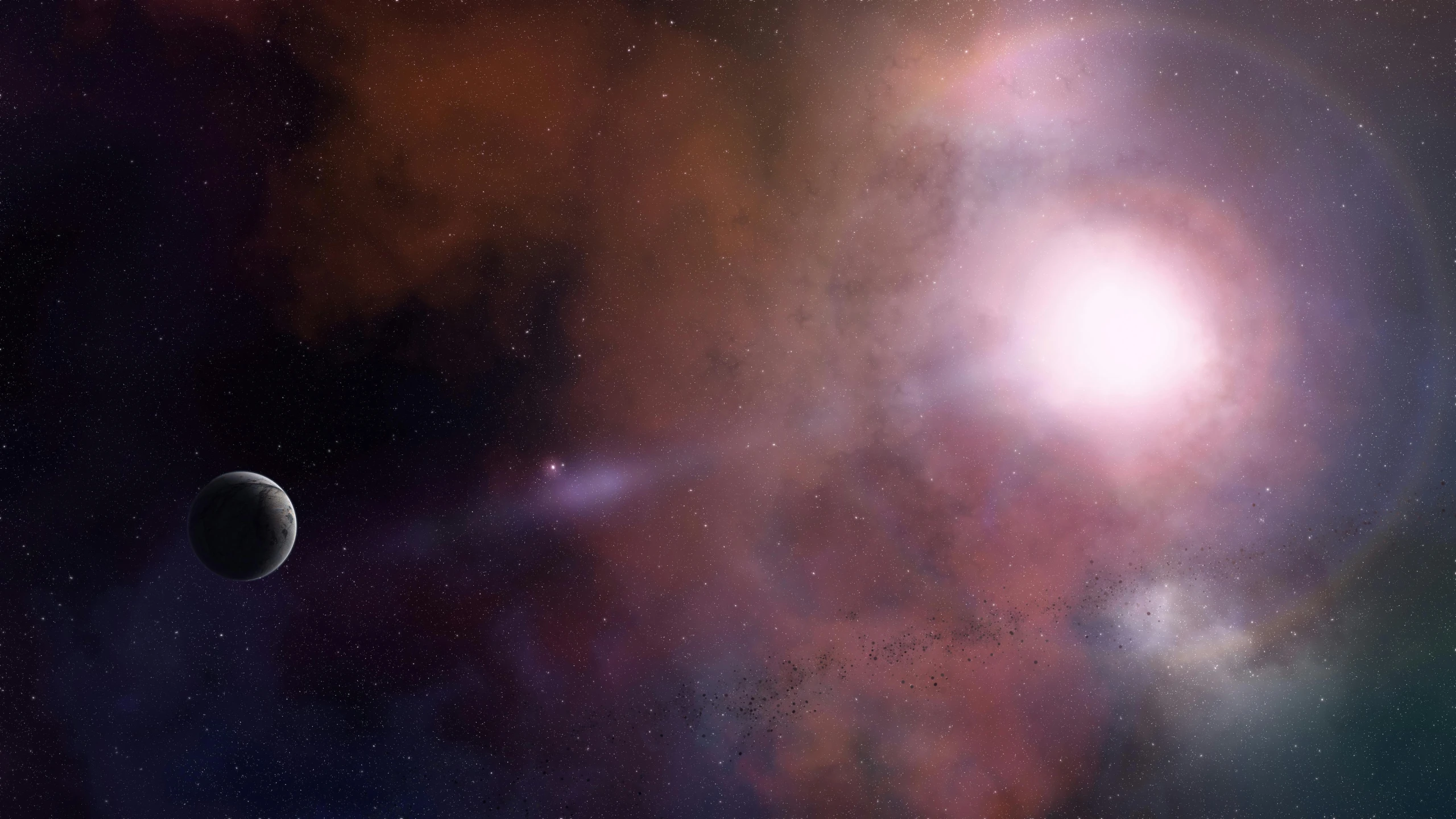 an artist's rendering of a planetary system, trending on cg society, space art, red and purple nebula, very sparse detail, quasar, volumetric light fog