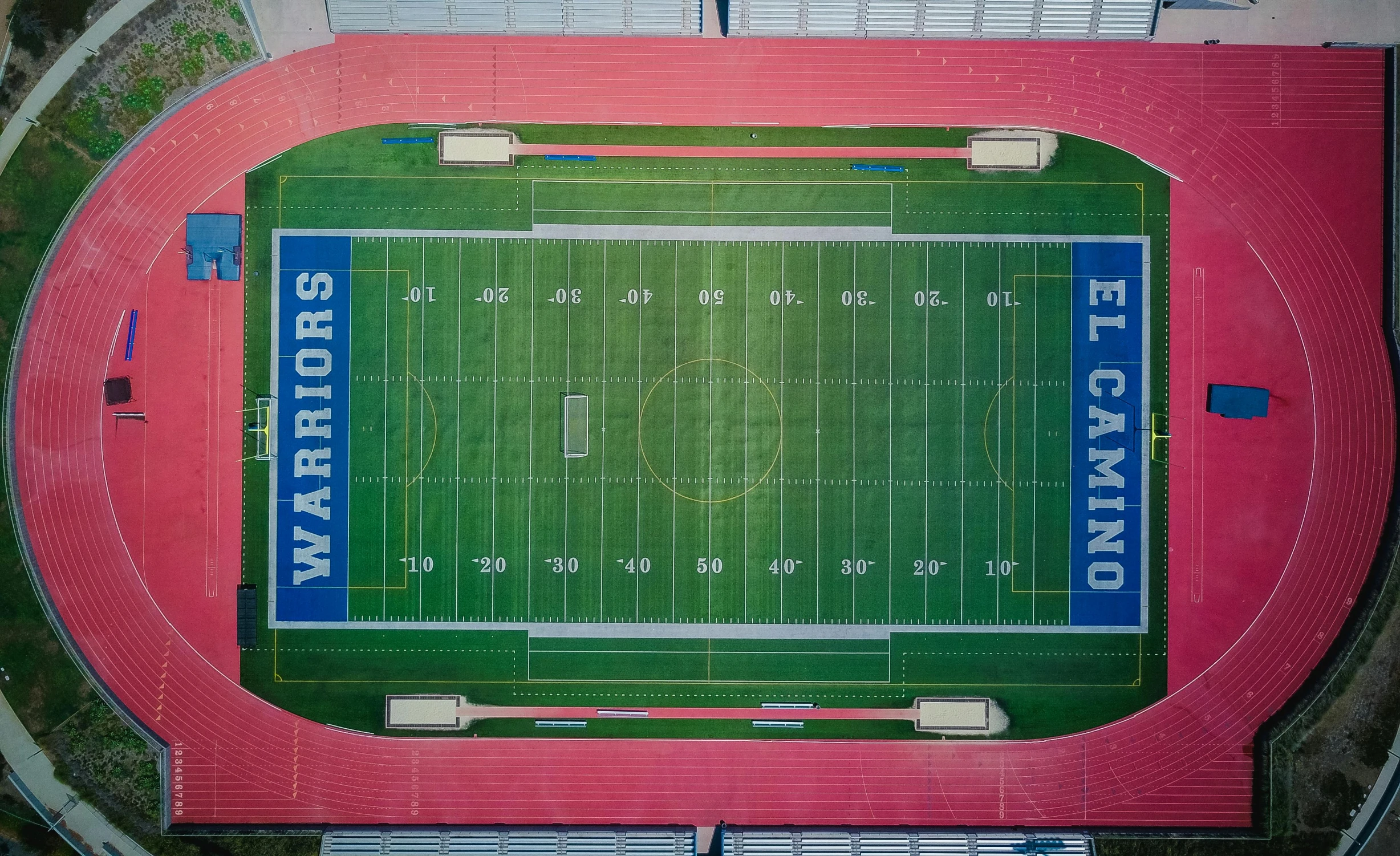 a view of a football field from above, profile image, el dorado, wide frontal view, thumbnail