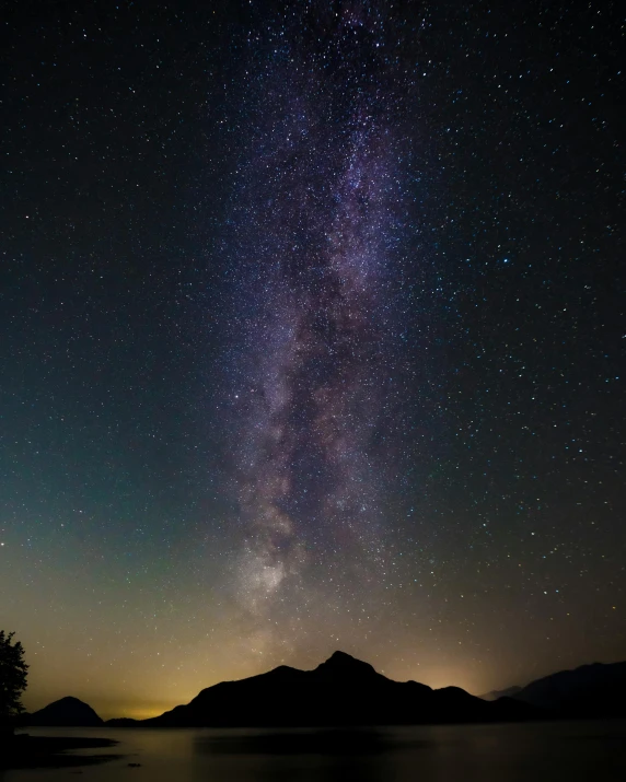 the milky shines brightly in the sky above a lake, by Sebastian Spreng, fan favorite, panorama, profile picture