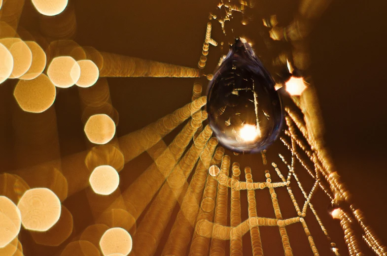 a close up of a street light with lights in the background, inspired by Gabriel Dawe, art photography, honey dripping from ceiling, macrame, intricate ”, tear drop