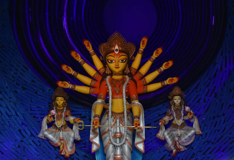 a close up of a statue of a woman, pexels contest winner, psychedelic art, cybertronic hindu temple, arms spread wide, avatar image, family photo