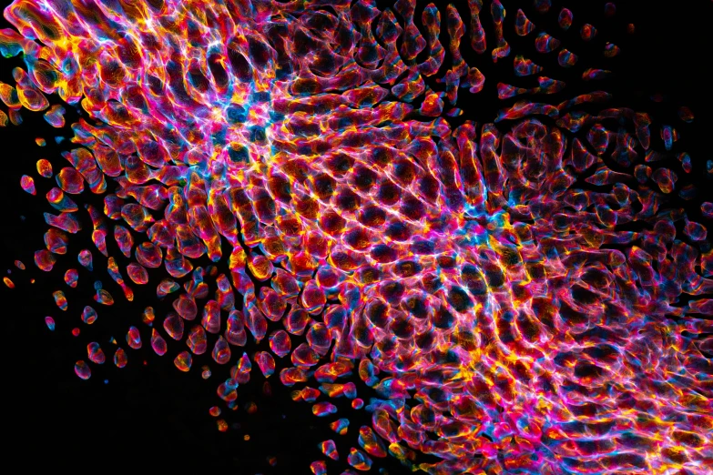 a bunch of bubbles floating on top of each other, a microscopic photo, by Jan Rustem, snake scales, tendrils of colorful light, muscle tissue, high - contrast
