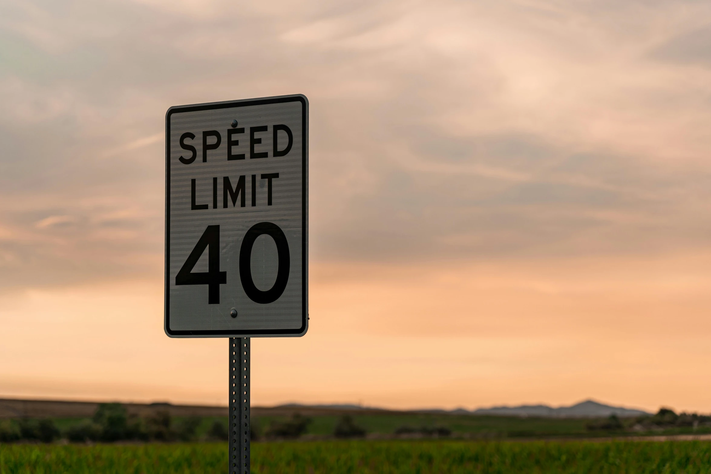 a speed limit sign sitting in the middle of a field, by Matt Cavotta, unsplash, early evening, 4 0 years, [ 4 k photorealism ], road street signs