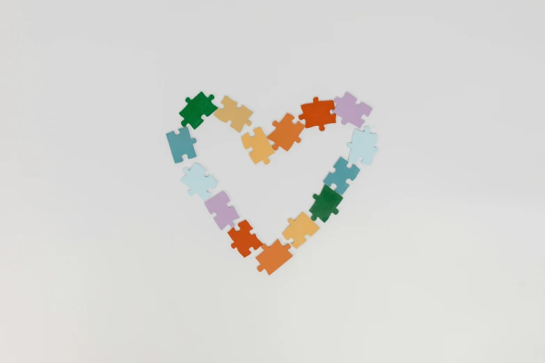 a heart made out of puzzle pieces, by Attila Meszlenyi, trending on pexels, muted colours 8 k, cute colorful adorable, product introduction photo, 1 6 x 1 6