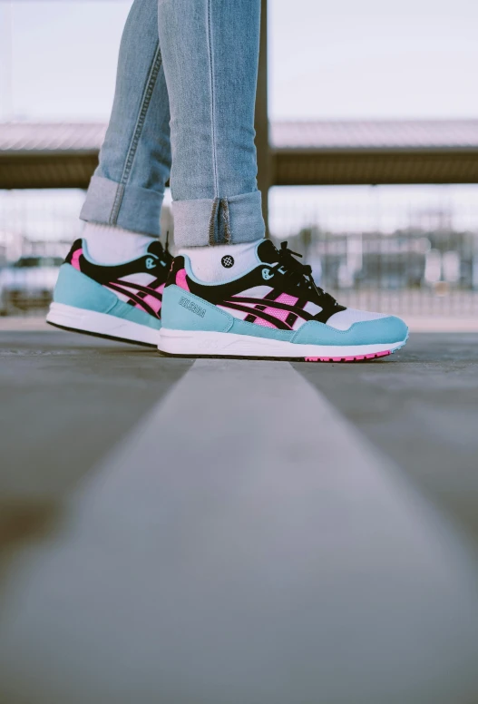 a person wearing blue jeans and pink sneakers, by Austin English, unsplash, graffiti, japanese collection product, ultra hyper realistic, genesis, frontshot