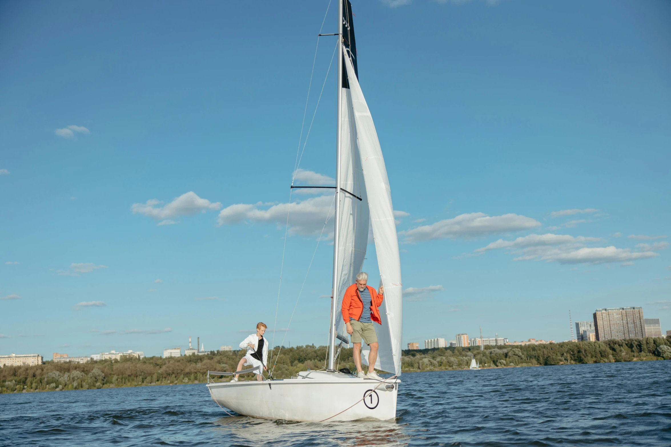 a couple of people that are on a boat in the water, by Ilya Ostroukhov, purism, bored ape yacht club, promo photo, white cyc, 1km tall