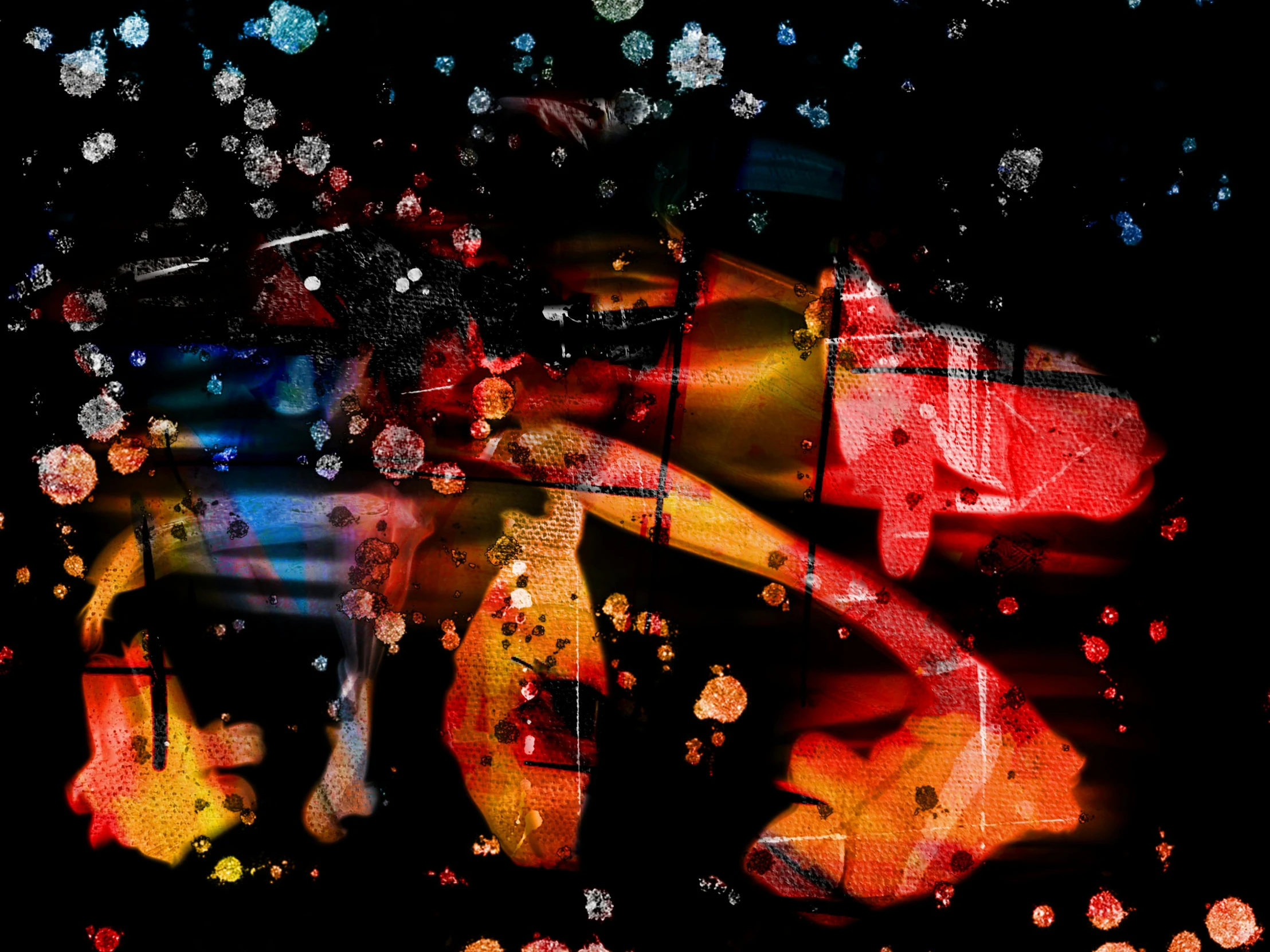 a couple of people that are standing in the rain, an album cover, flickr, lyrical abstraction, refracted color sparkles, daido moriyama, car shot, 1 0 2 4 farben abstract