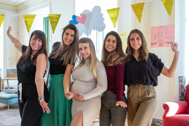 a group of women standing next to each other, profile image, bouncy belly, fernanda suarez, decoration