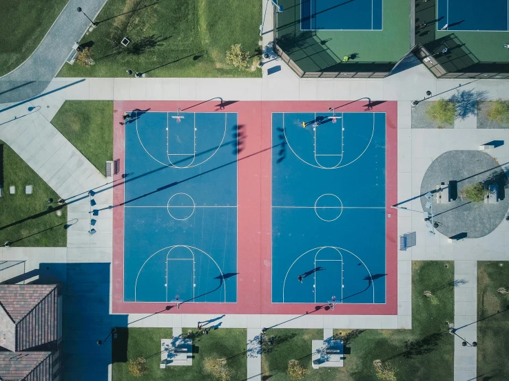an aerial view of an outdoor basketball court, by Carey Morris, unsplash contest winner, conceptual art, square, 15081959 21121991 01012000 4k, helicopter view, playground