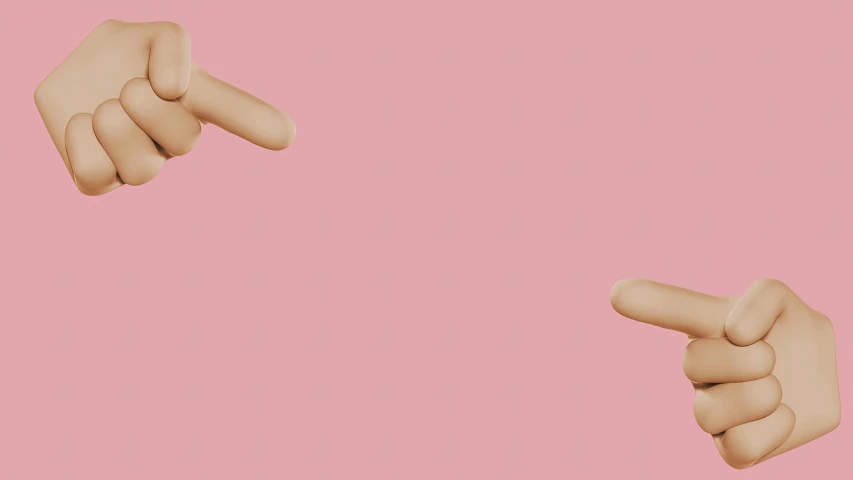 two hands pointing at each other on a pink background, by Emma Andijewska, abstract claymation, pink nose, background image, clemens ascher
