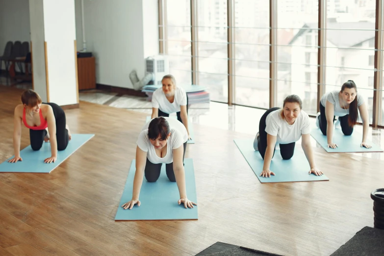 a group of women doing yoga in a room, a photo, private press, profile image, thumbnail, fan favorite, manuka