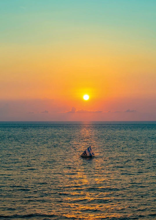 a boat in the middle of the ocean at sunset, slide show, naples, uploaded, single subject