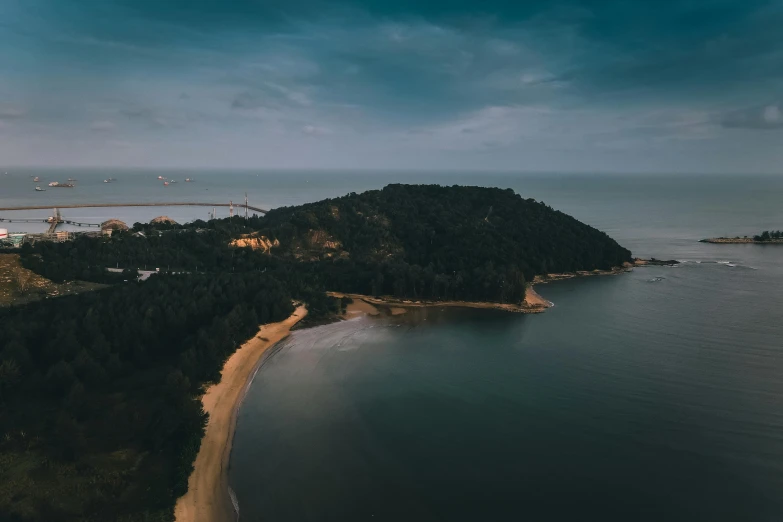 a small island in the middle of a body of water, unsplash contest winner, coastline, high quality image”, manly, brown