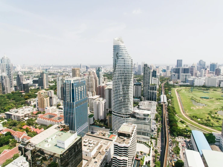 a view of a city from the top of a building, thailand, jen atkin, modern buildings, view from helicopter