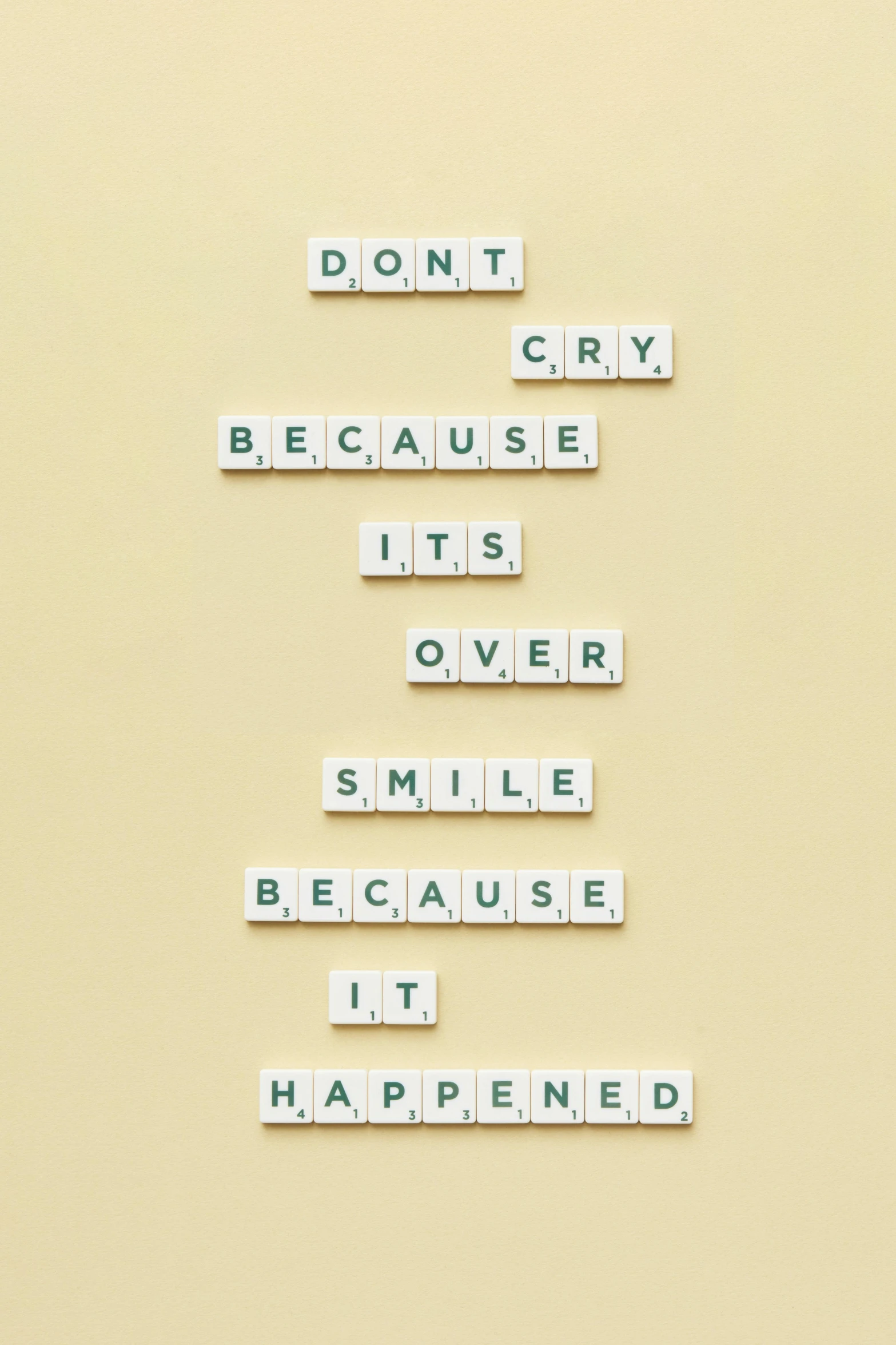 the words don't cry because it's over smile because it happened, by artist, instagram, on a pale background, 2 5 6 x 2 5 6 pixels, letters, photograph taken in 2 0 2 0