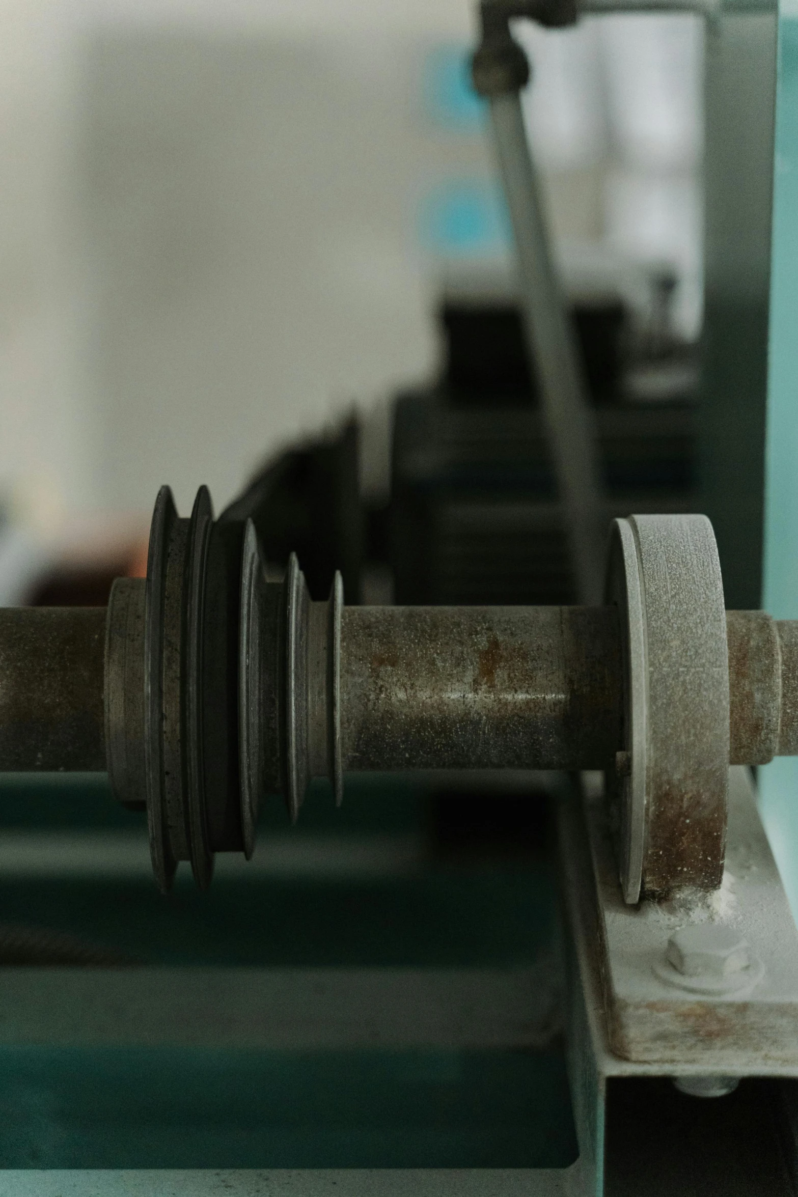 a close up of a machine on a table, pexels contest winner, private press, heavy conduits, lifting weights, faded worn, in a row