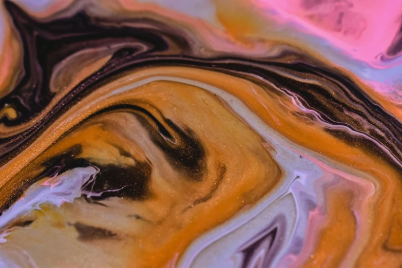a close up of a painting of a woman's face, by Joe Bowler, trending on pexels, abstract art, liquid marble fluid painting, caramel, swirl, closeup 4k