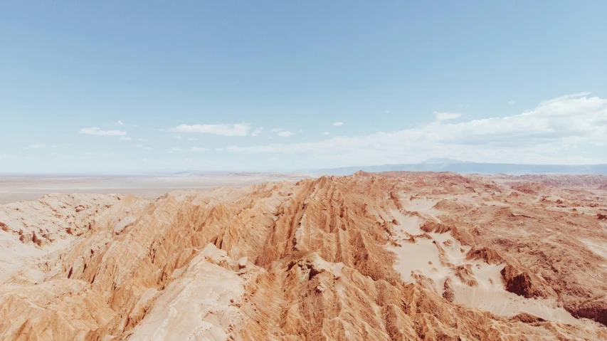 a view of the desert from the top of a mountain, by Lee Loughridge, trending on unsplash, red ocher, on a bright day, chile, erosion