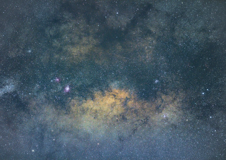 a night sky filled with lots of stars, inspired by Attila Meszlenyi, flickr, space art, in the center of the image, misty space, galactic yellow violet colors, sitting on the cosmic cloudscape