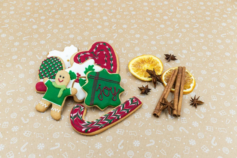 a couple of cookies sitting on top of a table, detailed product image, santa's workshop, portrait image, full product shot