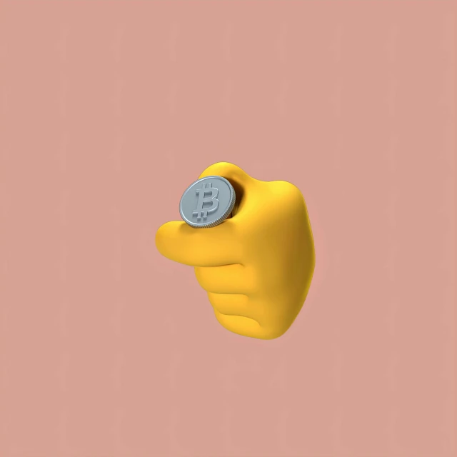 a hand holding a coin on a pink background, by jeonseok lee, conceptual art, minion giving a thumbs up, mono-yellow, 3 d nft, behance lemanoosh
