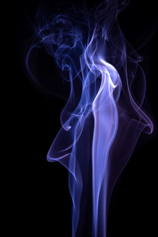 a close up of smoke on a black background, by Doug Ohlson, blue and purple, a friendly wisp, looking left, incense