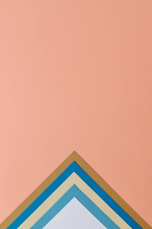 a clock mounted to the side of a building, a minimalist painting, inspired by Kenneth Noland, trending on behance, geometric abstract art, peach embellishment, 2 5 6 x 2 5 6 pixels, pyramid, blue border